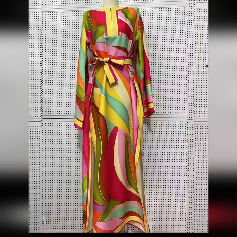 Colorful Geometric Patterned Maxi Dress
